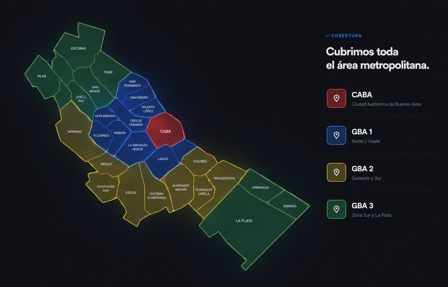 Mapa zona Flex: CABA, GBA 1, 2 y 3